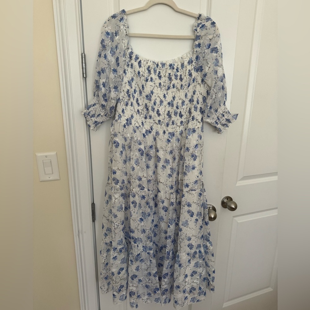 Baltic Born Fabian Jacquard Blue Floral Midi Dress